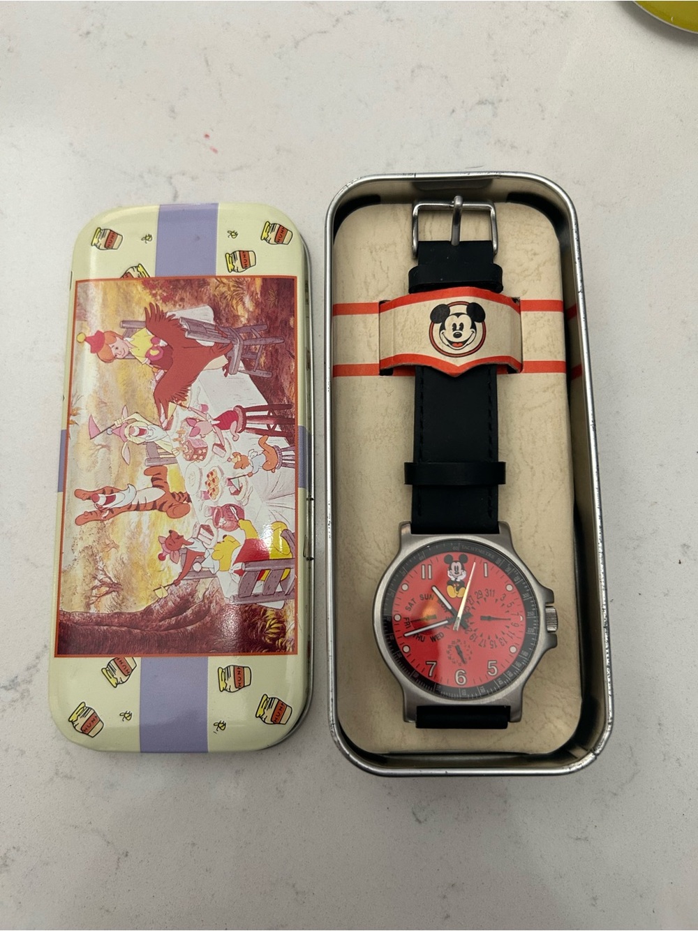 Disney Mickey Mouse Red Dial Watch with Black Strap